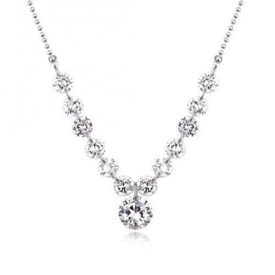 Silver Tone Elegant Dazzled Zircon Crystal 18 inch with Extension Necklace.JPG
